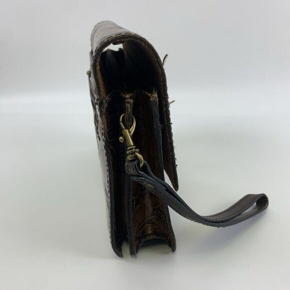 Patricia Nash Lanza Rose Tooled Leather Clutch Wristlet Brown Clasp Flap Small - Picture 5 of 16